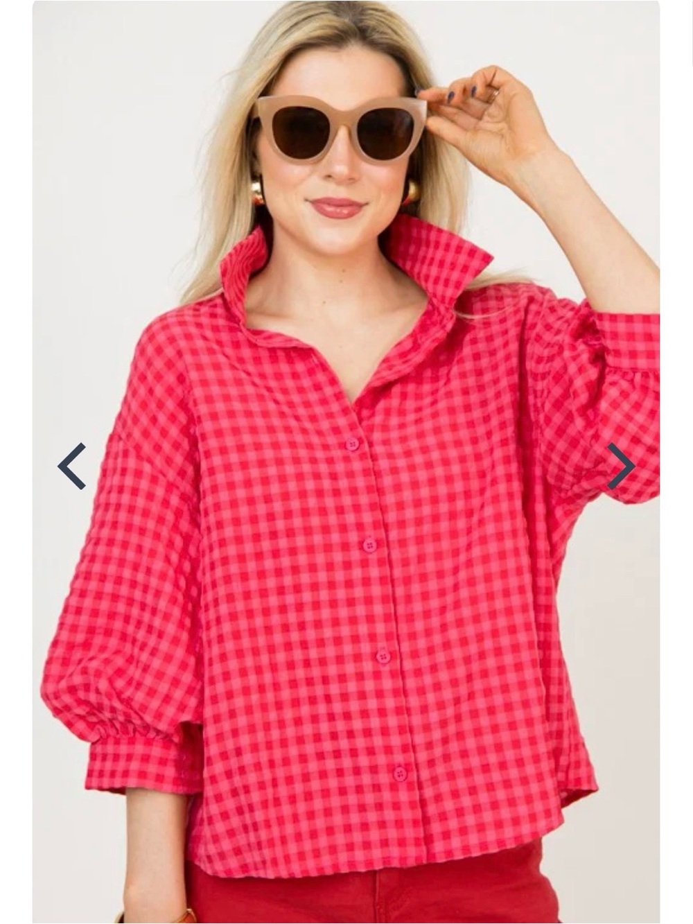 ❤️‍🩹 Day & Moon Pink Gingham Button-Front Shirt Medium